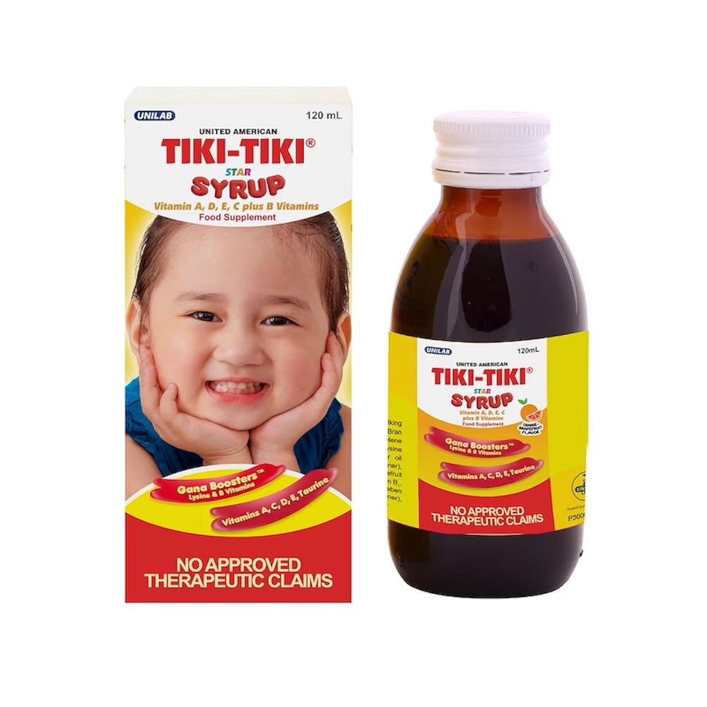 United American Tiki-Tiki Star Plus Syrup pour showing easy dosing for kids.