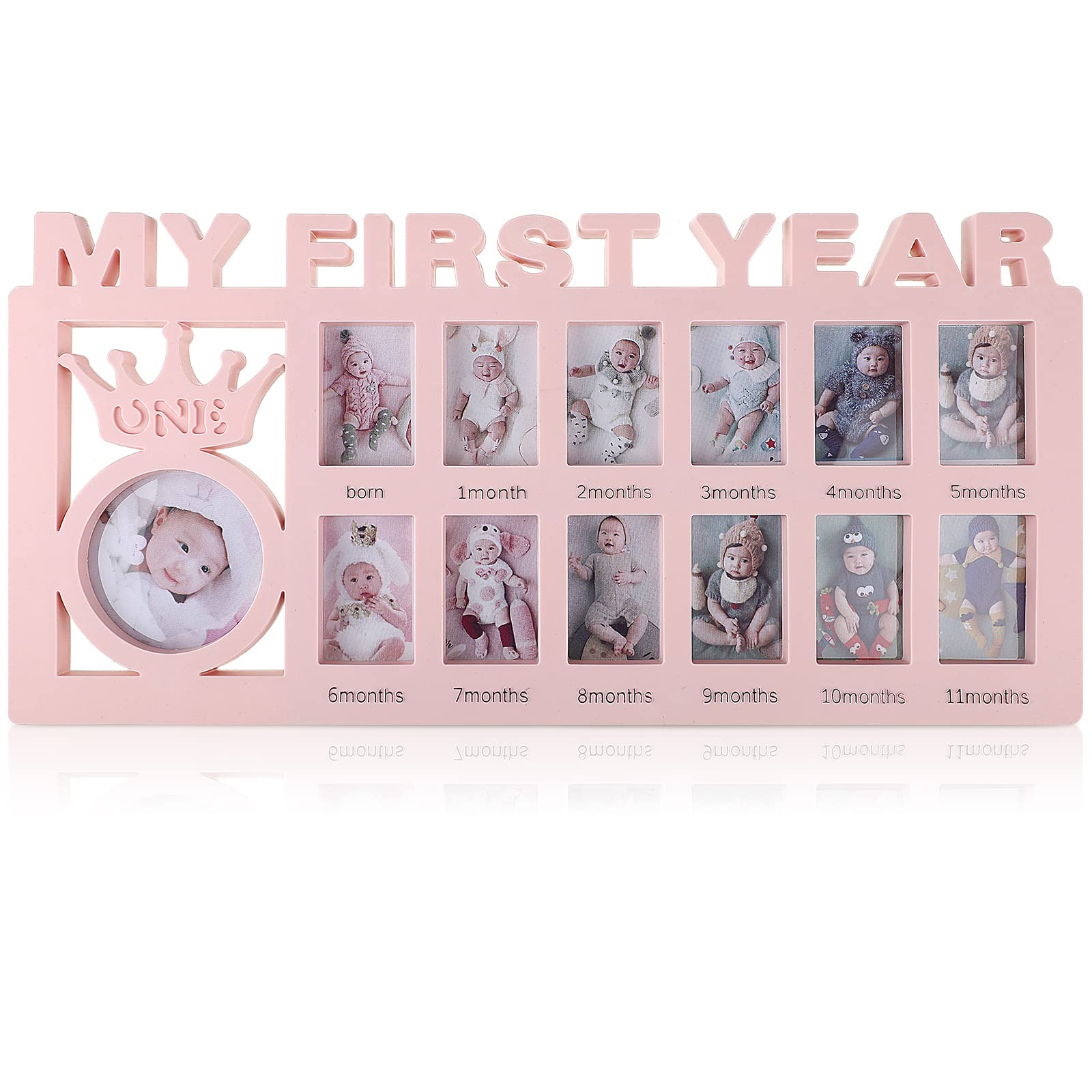 Unittype My First Year frame with pink crown for baby memories.