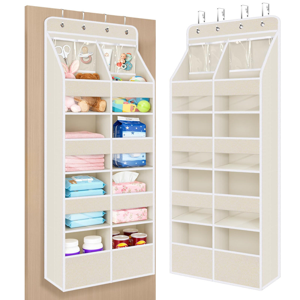 Univivi 5 shelf fabric door storage beige pattern for nursery organization.