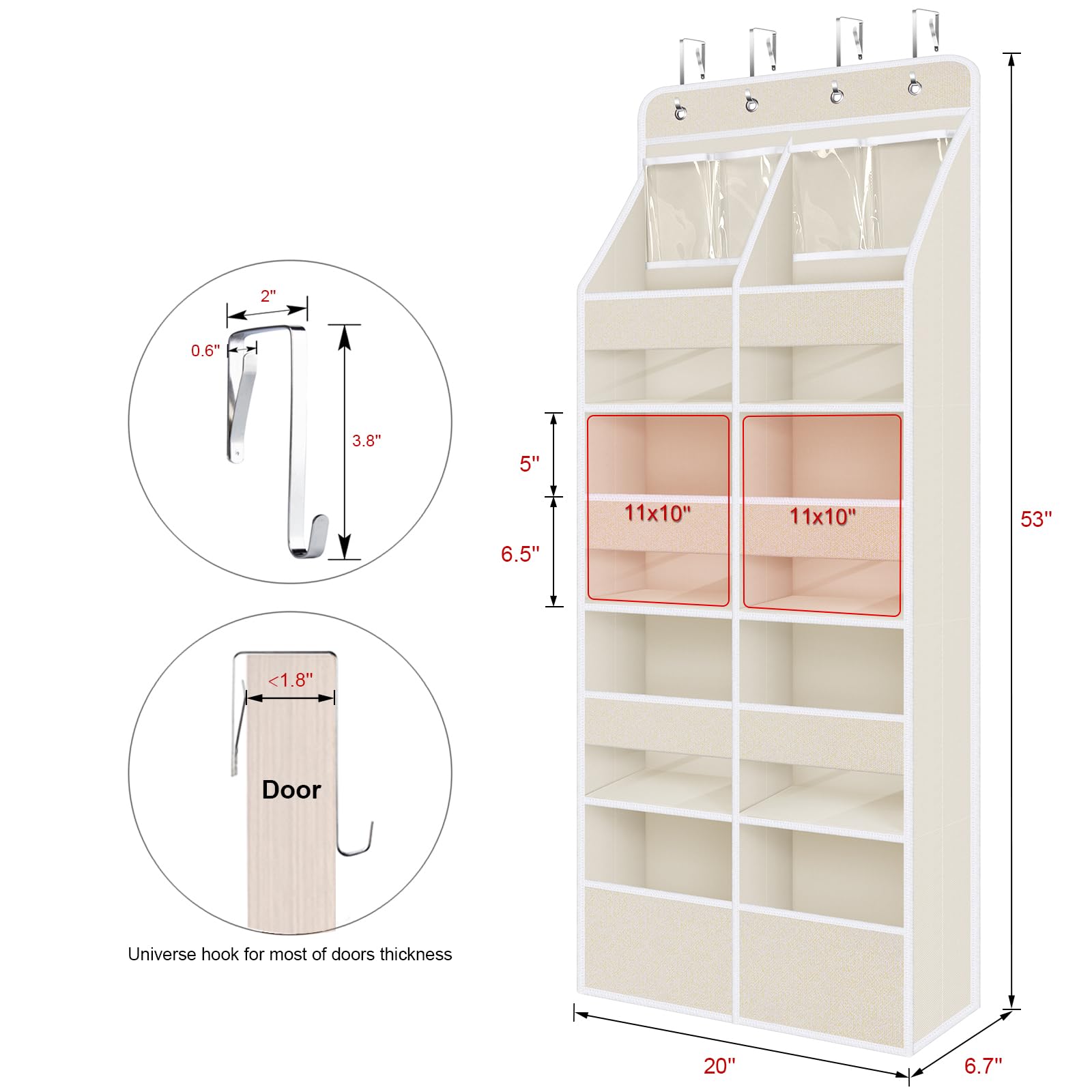 Univivi beige fabric door storage with four small PVC pockets for tiny items.