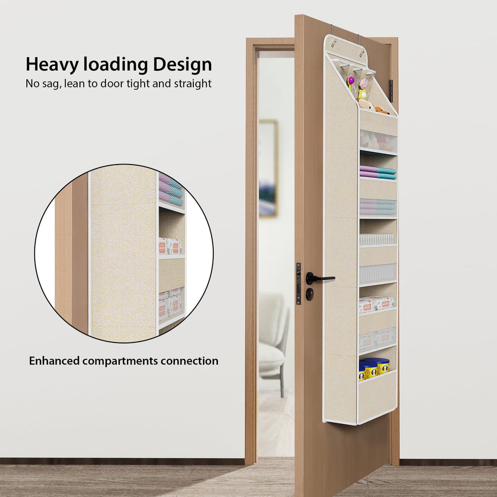 Univivi beige fabric organizer with five large pockets for bottles and diapers.