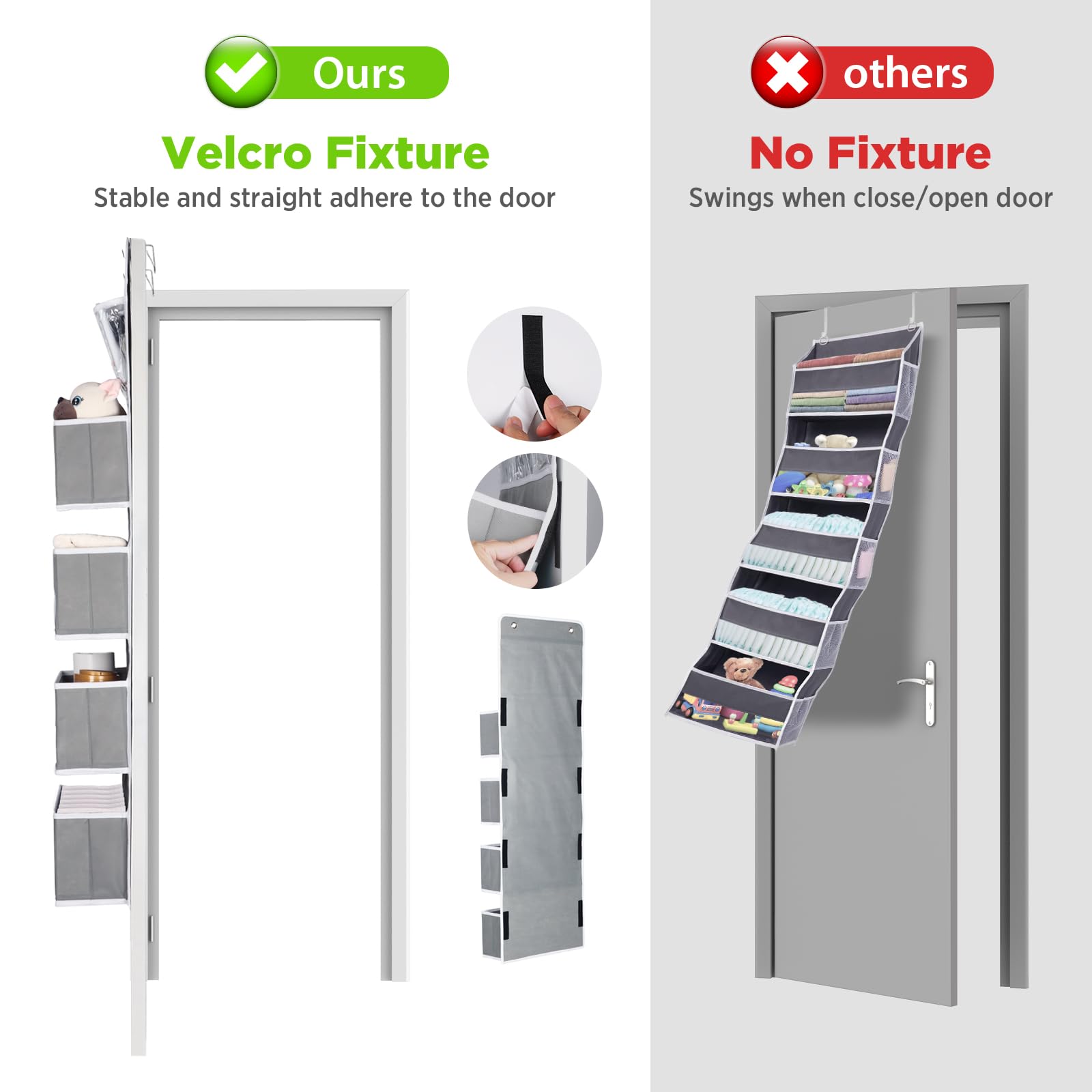 Univivi door hanging organizer grey PVC pocket closeup for visibility and ventilation.