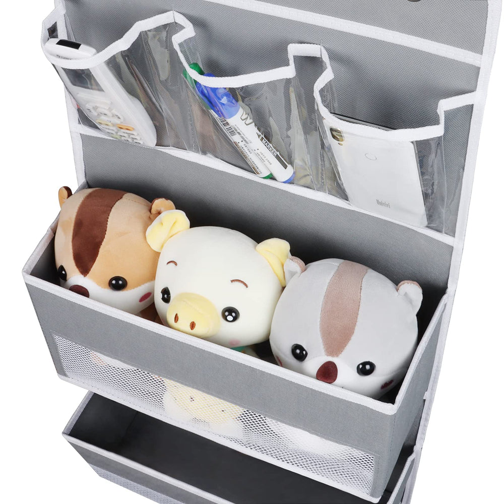 Univivi door hanging organizer grey side view showing sturdy supports and spacious compartments.