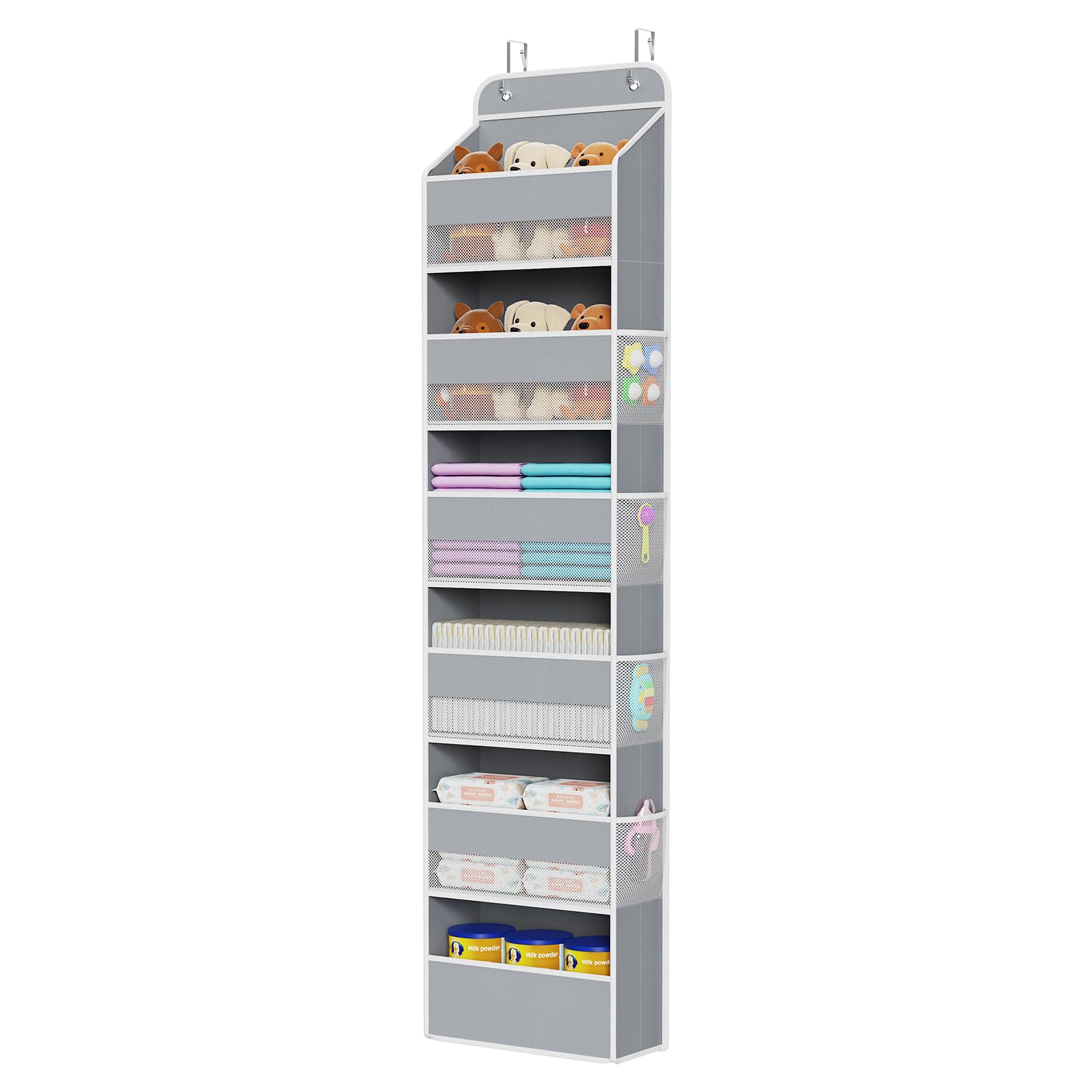 Univivi door-hanging-organizer with six large compartments for easy nursery storage.