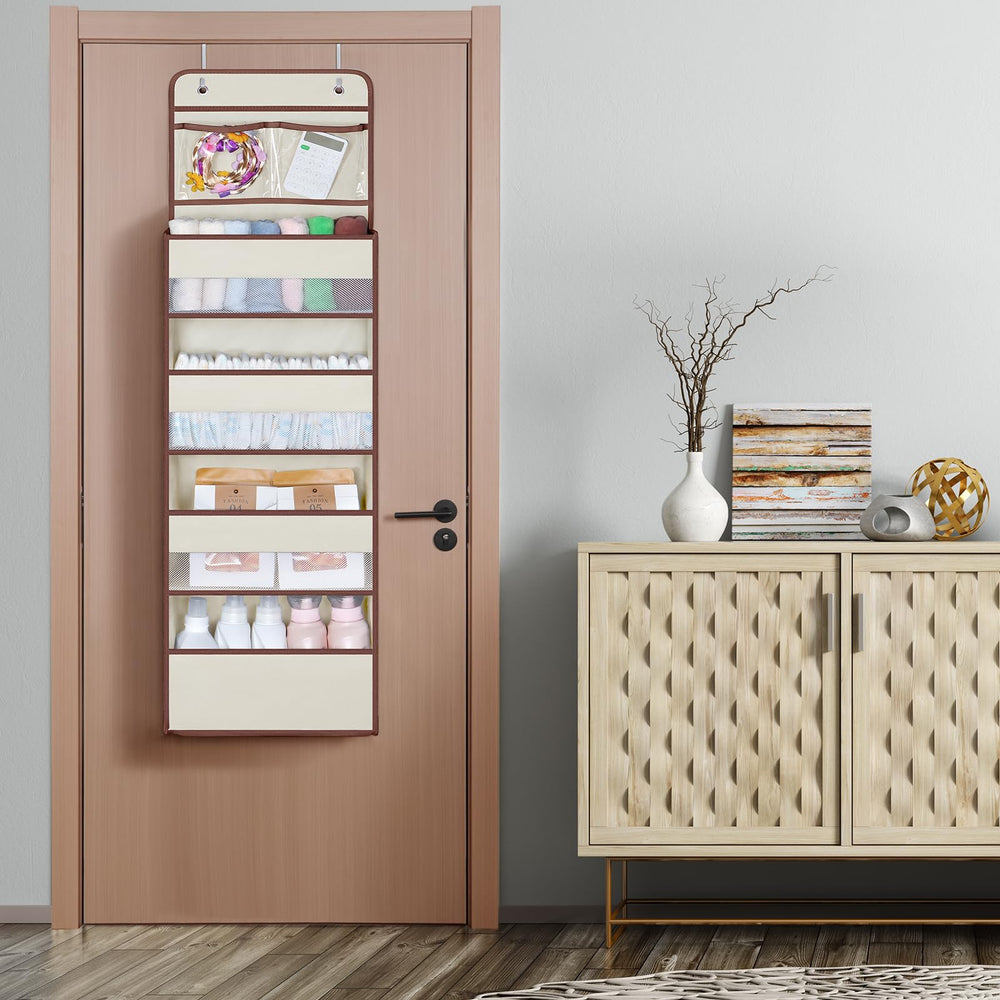 Easy install with universal hooks for quick, tool-free setup on standard doors.
