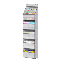 Univivi over door organizer in grey pattern front view for nursery storage
