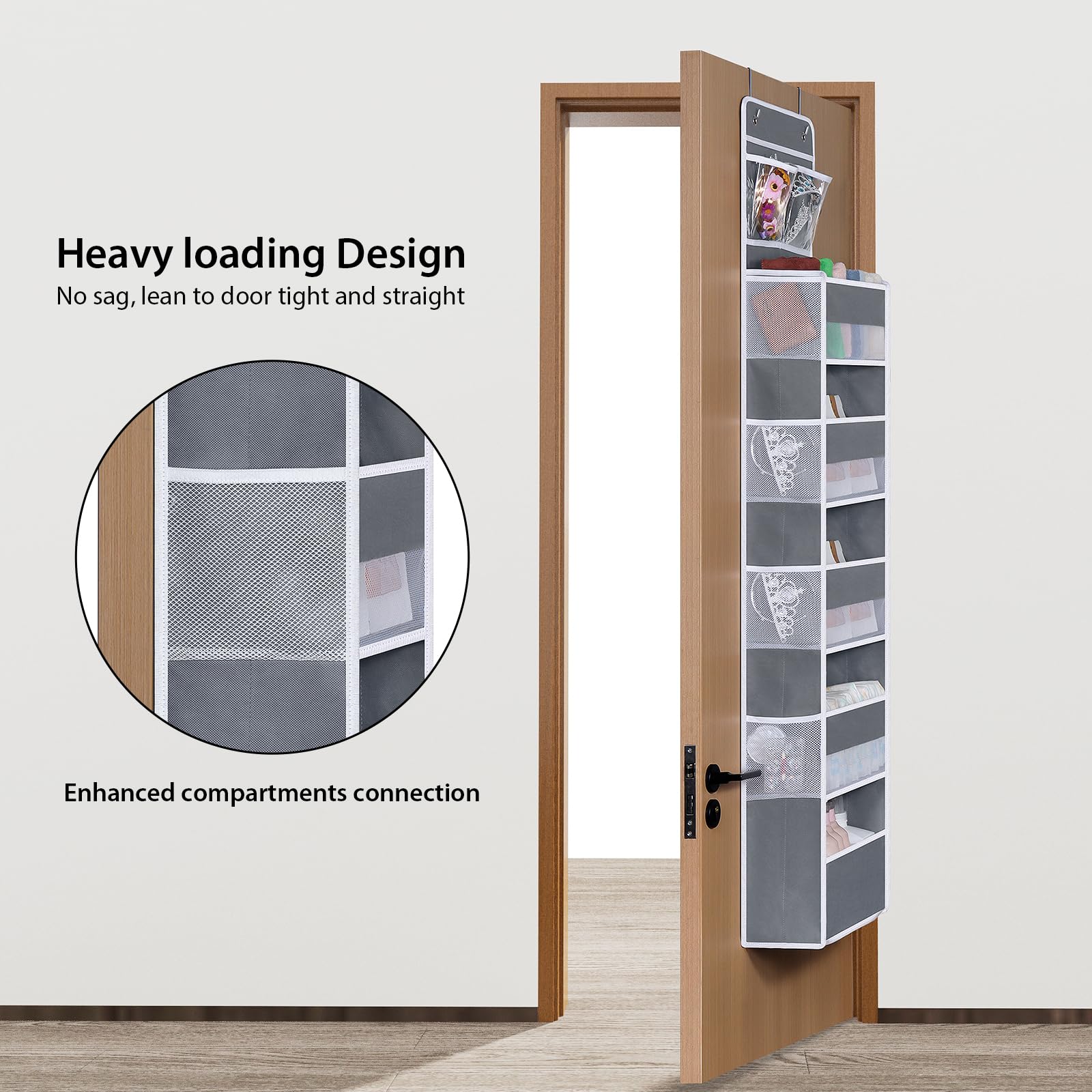 Univivi over door organizer features strong support for heavier items.