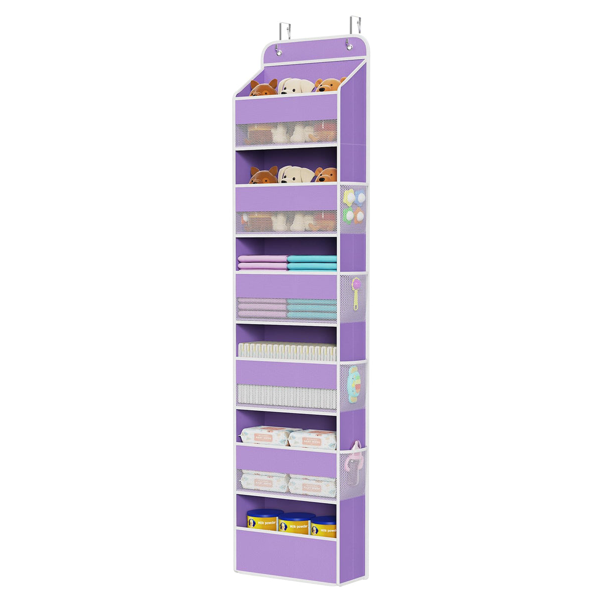 Univivi Over The Door Organizer front view showing roomy compartments for easy baby clothes access