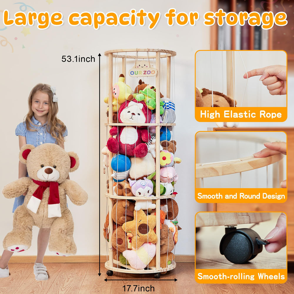 Unlumm storage wheels with locks for stability when full of plush toys.