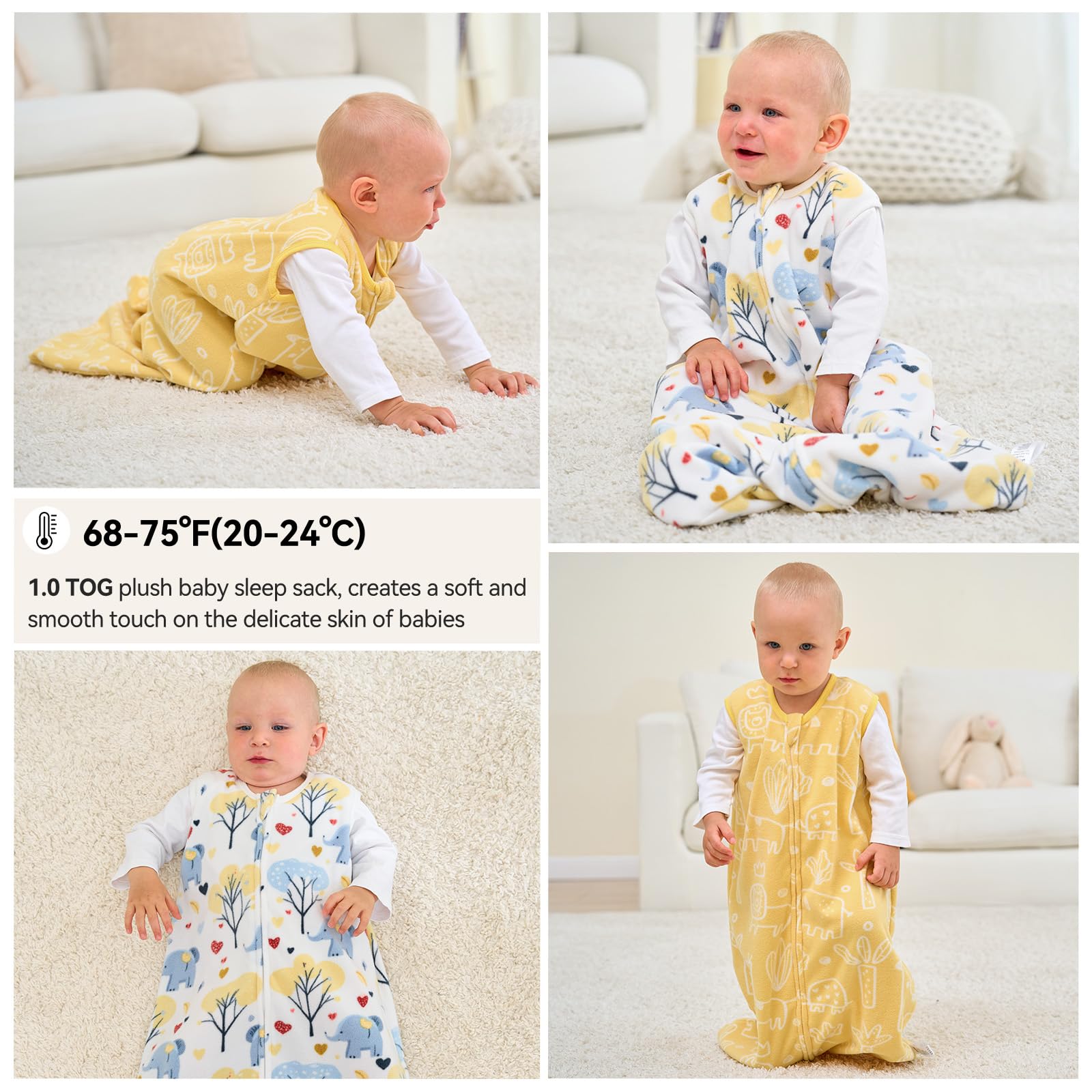 Unnivoll 1.0 tog sleep sack size L closeup for growing babies