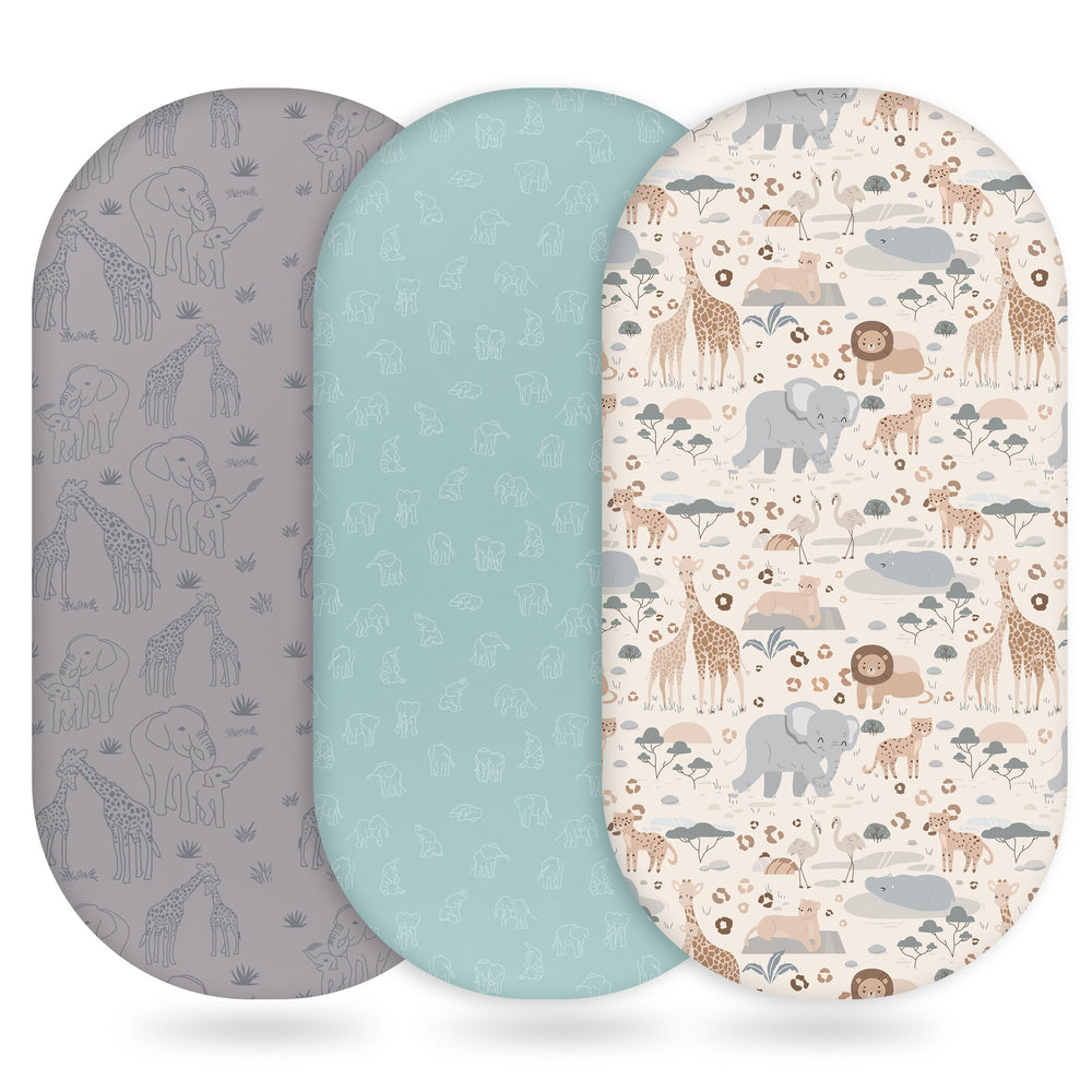 Unnivoll elephant-pattern bassinet sheets offer soft, breathable sleep