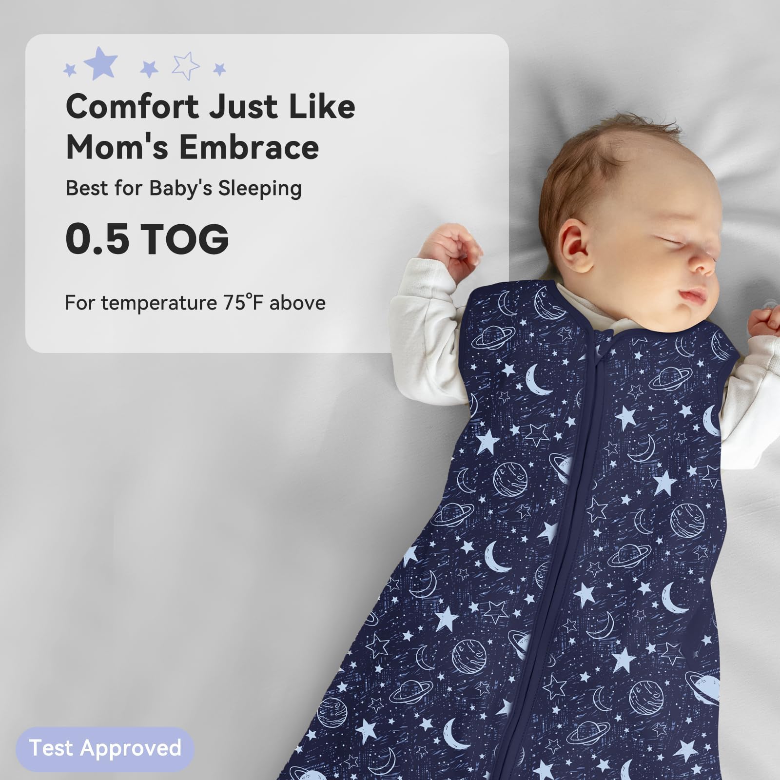 Unnivoll growth-fit blue sleep sack for babies 0-24 months.