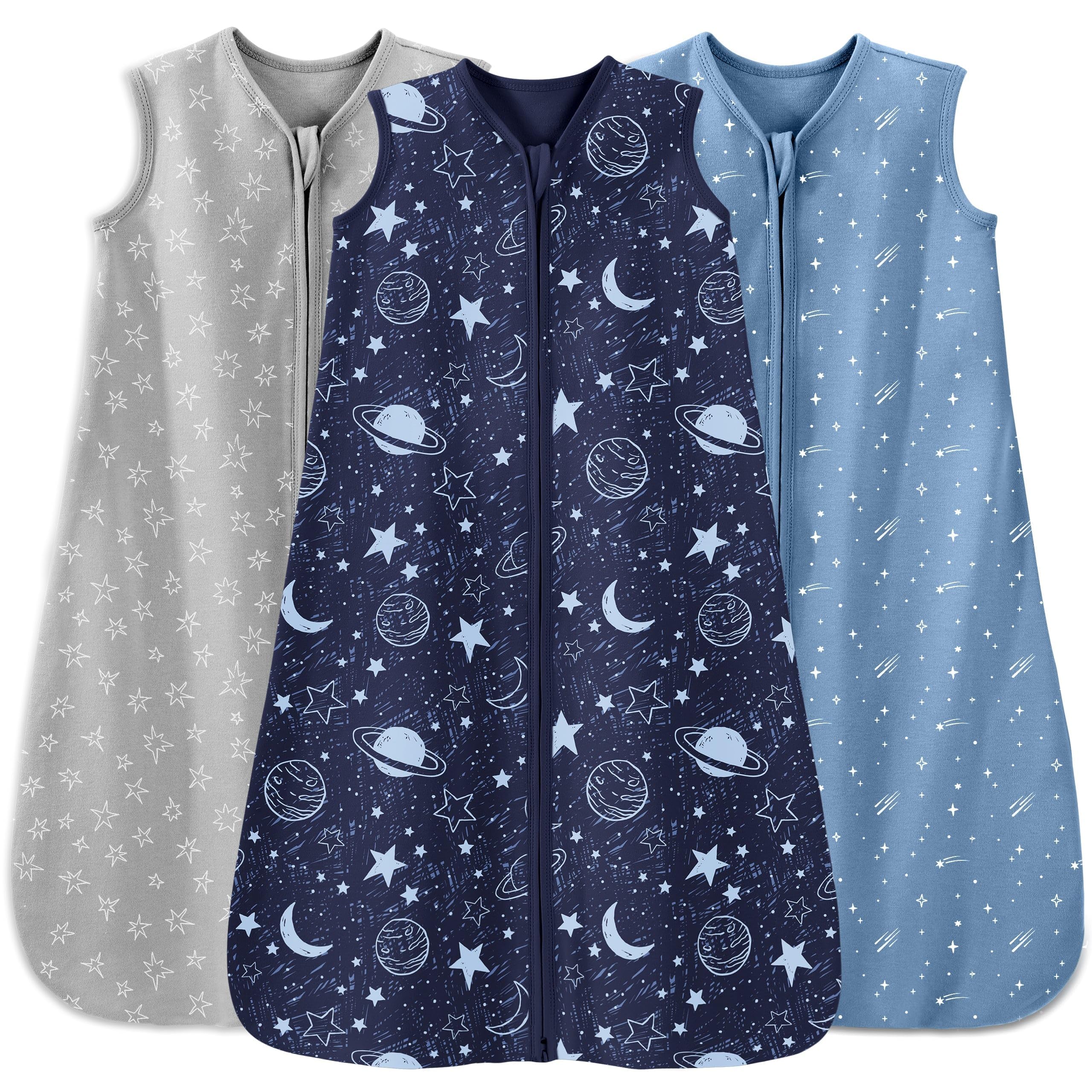 Unnivoll baby sleep sack blue pack front view highlighting safe, breathable fabric.