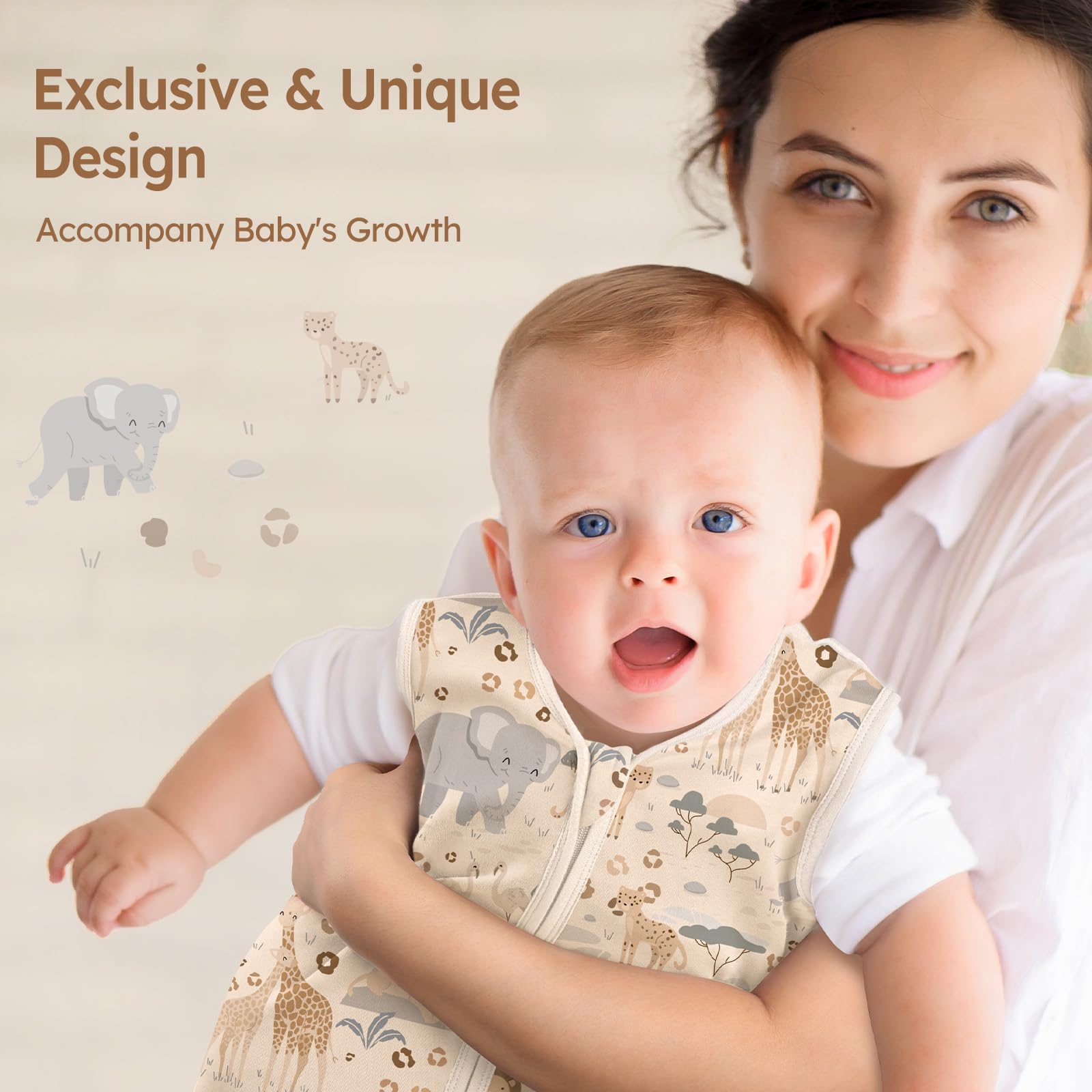 Unnivoll sleep sack available in four sizes to grow with baby