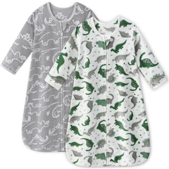 Unnivoll fleece baby sleep sack front view with dinosaur print for cozy nighttime warmth.