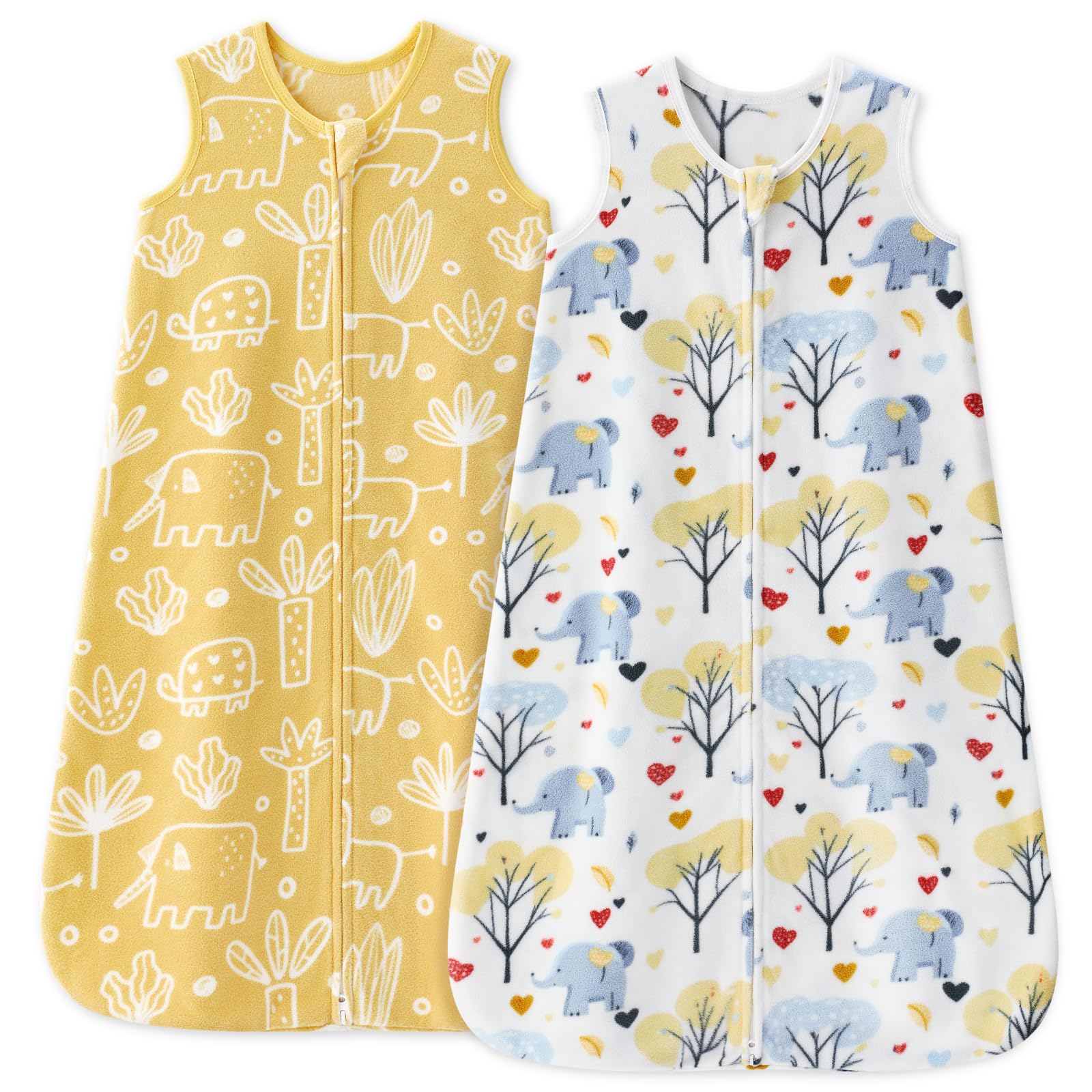 Unnivoll fleece baby sleep sack in yellow elephant print keeps baby cozy at night