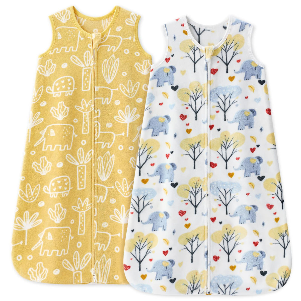 Unnivoll fleece baby sleep sack in yellow elephant print keeps baby cozy at night