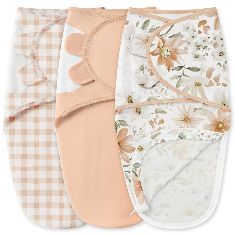 Unnivoll orange flower pack swaddle with zipper for easy changes
