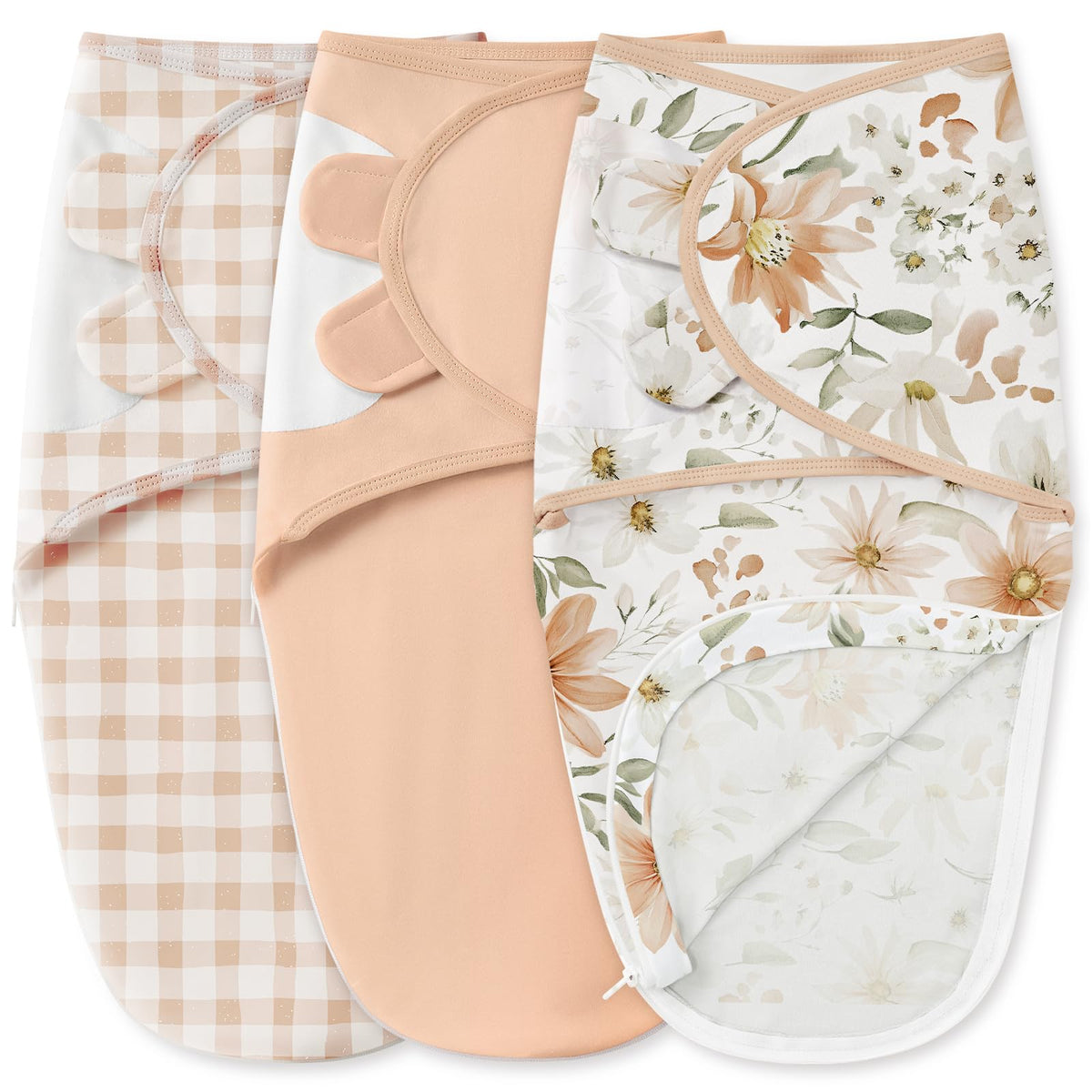 Unnivoll orange flower pack swaddle with zipper for easy changes
