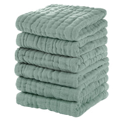 Unnivoll muslin baby washcloths six-pack in dark green for gentle baths.