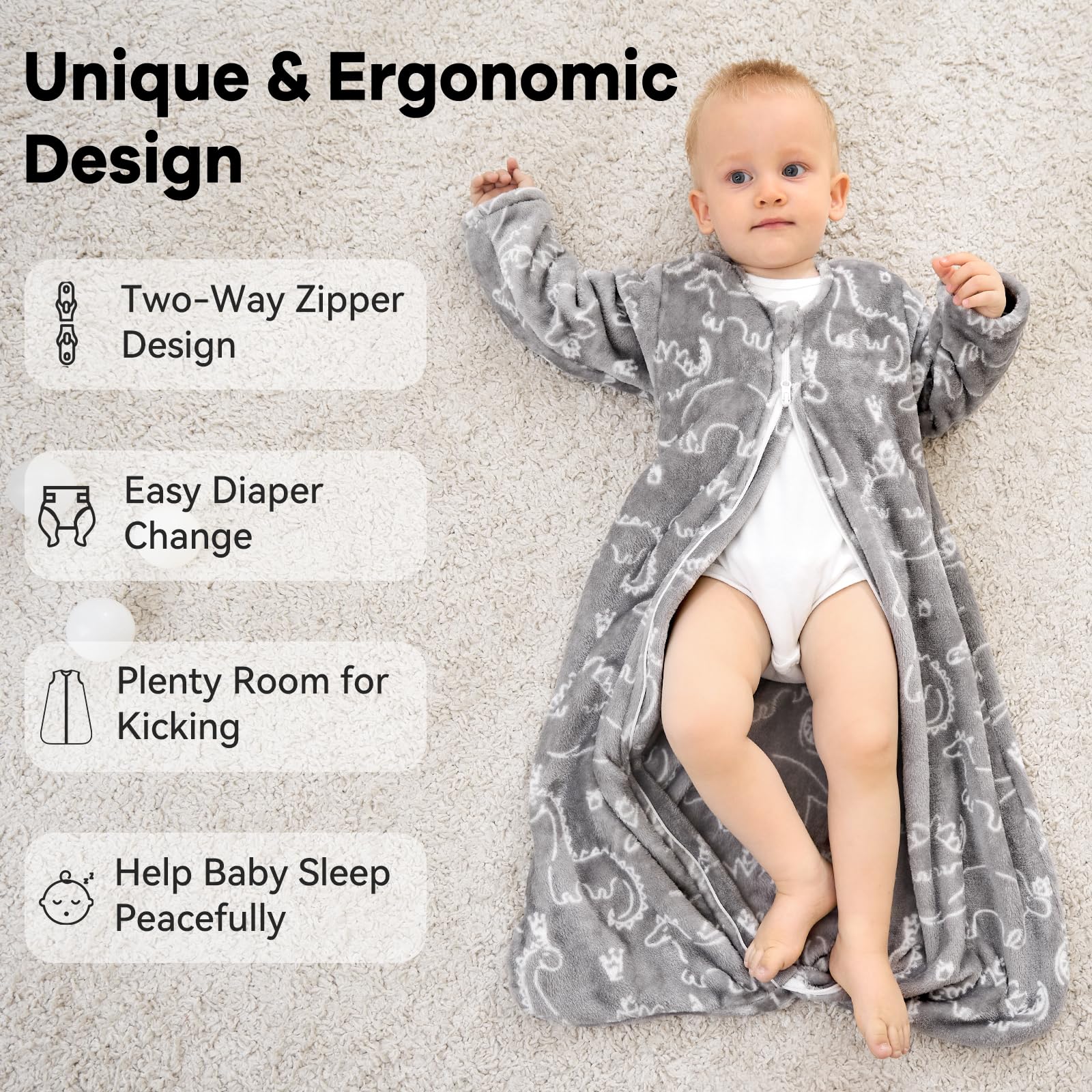 Unnivoll wearable blanket gives roomy fit to prevent kicking off.