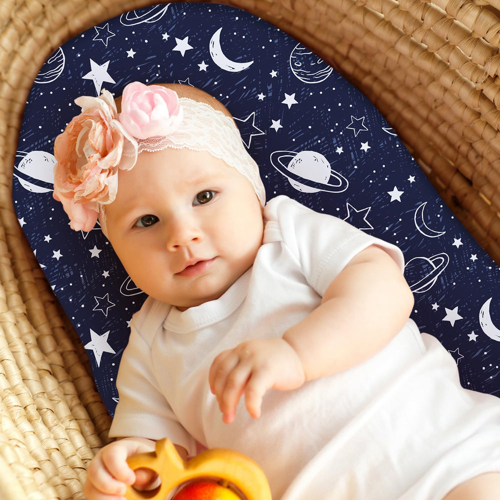 Unnivoll bassinet sheets blue gray planet pack2 — breathable fabric supports baby comfort