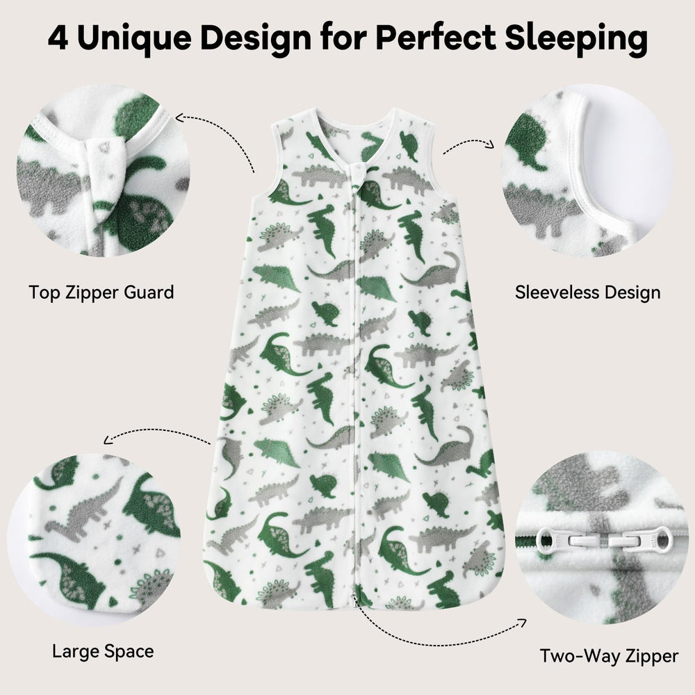 Unnivoll Dinosaur Sleep Sack with 2-way zip for easy changes.