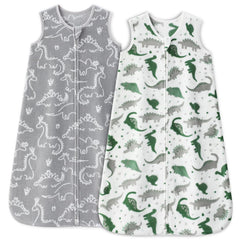 Unnivoll Dinosaur Sleep Sack front view, cozy fleece for gentle warmth and easy movement.