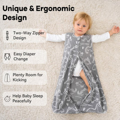 Unnivoll Dinosaur Sleep Sack plush interior for soft skin contact.