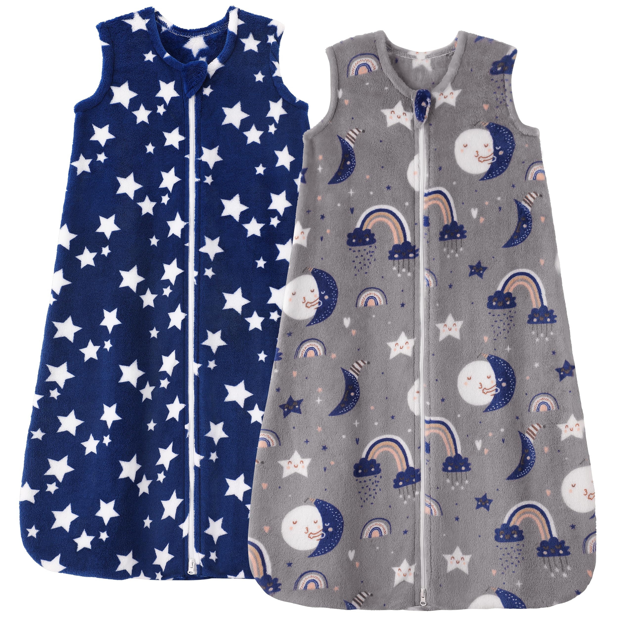 Unnivoll fleece sleep sack blue-grey pentagram, front view for snug warmth and safe sleep