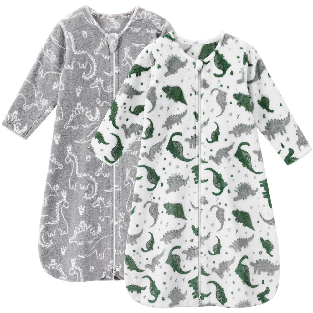 Unnivoll fleece sleep sack with dinosaur print offers cozy warmth for naps.