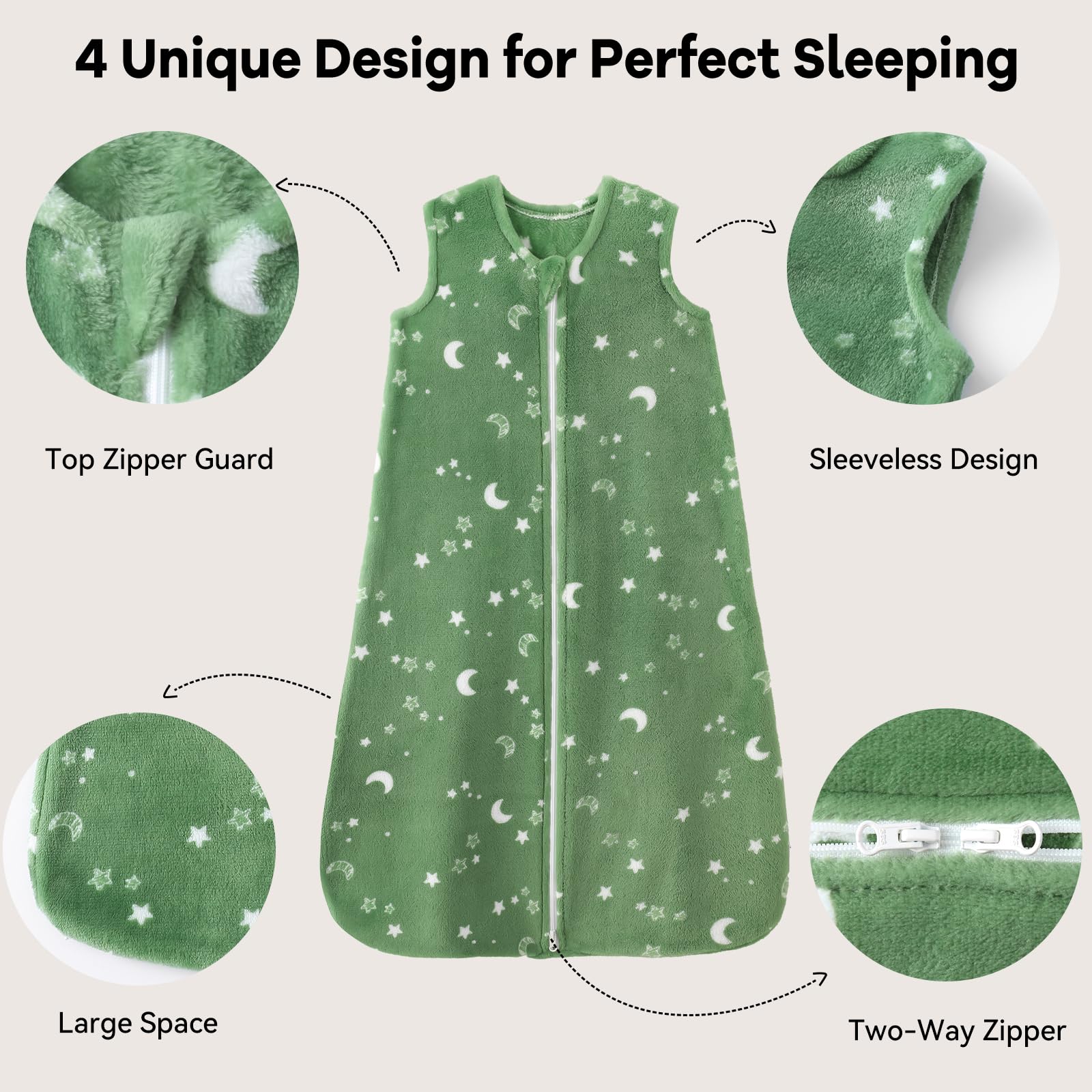 Unnivoll fleece sleep sack interior closeup shows soft fleece texture.