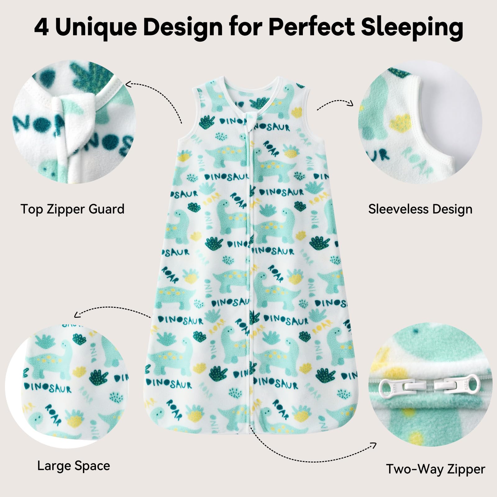 Unnivoll fleece sleep sack zipper detail enables easy nighttime changes