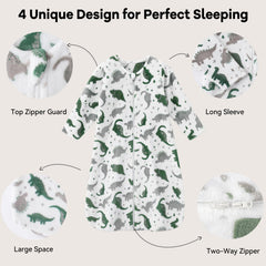 Unnivoll long-sleeve fleece sleep sack supports arm movement and warmth.