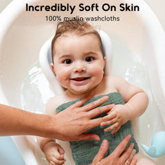 Close-up of six-layer absorbent muslin texture for quick baths and spills.