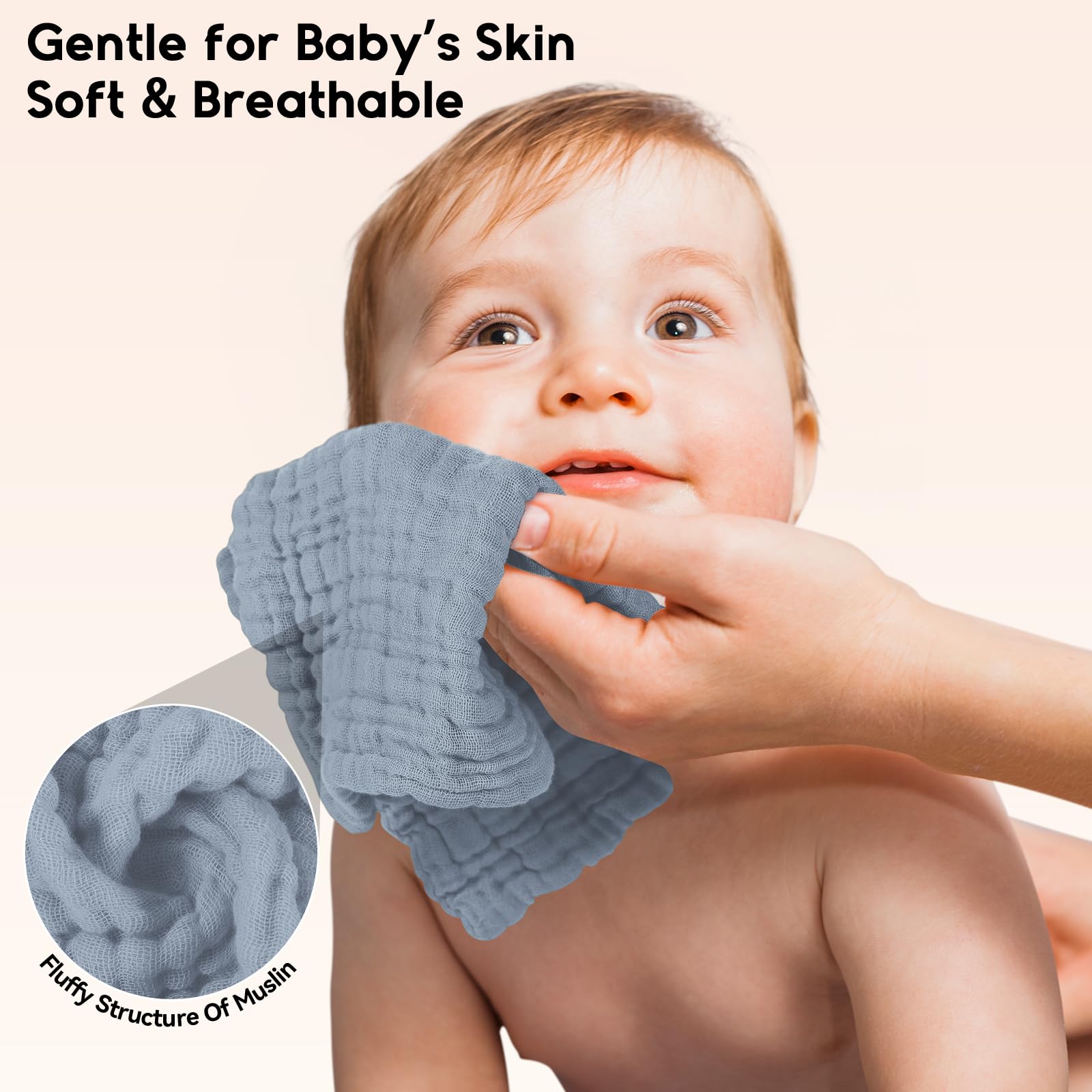 Unnivoll muslin baby washcloths 12x12 size suitable for quick cleanups and burp cloths