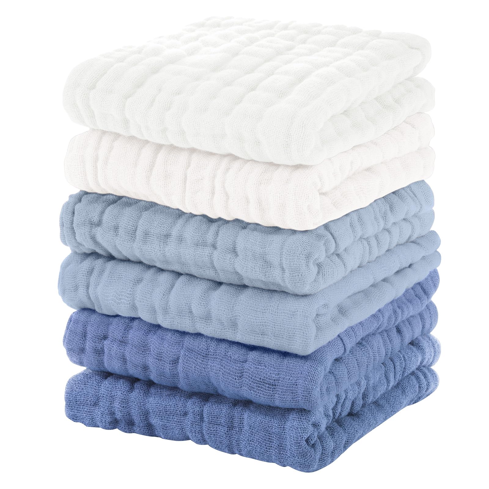 Unnivoll six-pack muslin baby washcloths in gradient blue, gentle for delicate skin
