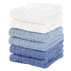 Unnivoll six-pack muslin baby washcloths in gradient blue, gentle for delicate skin