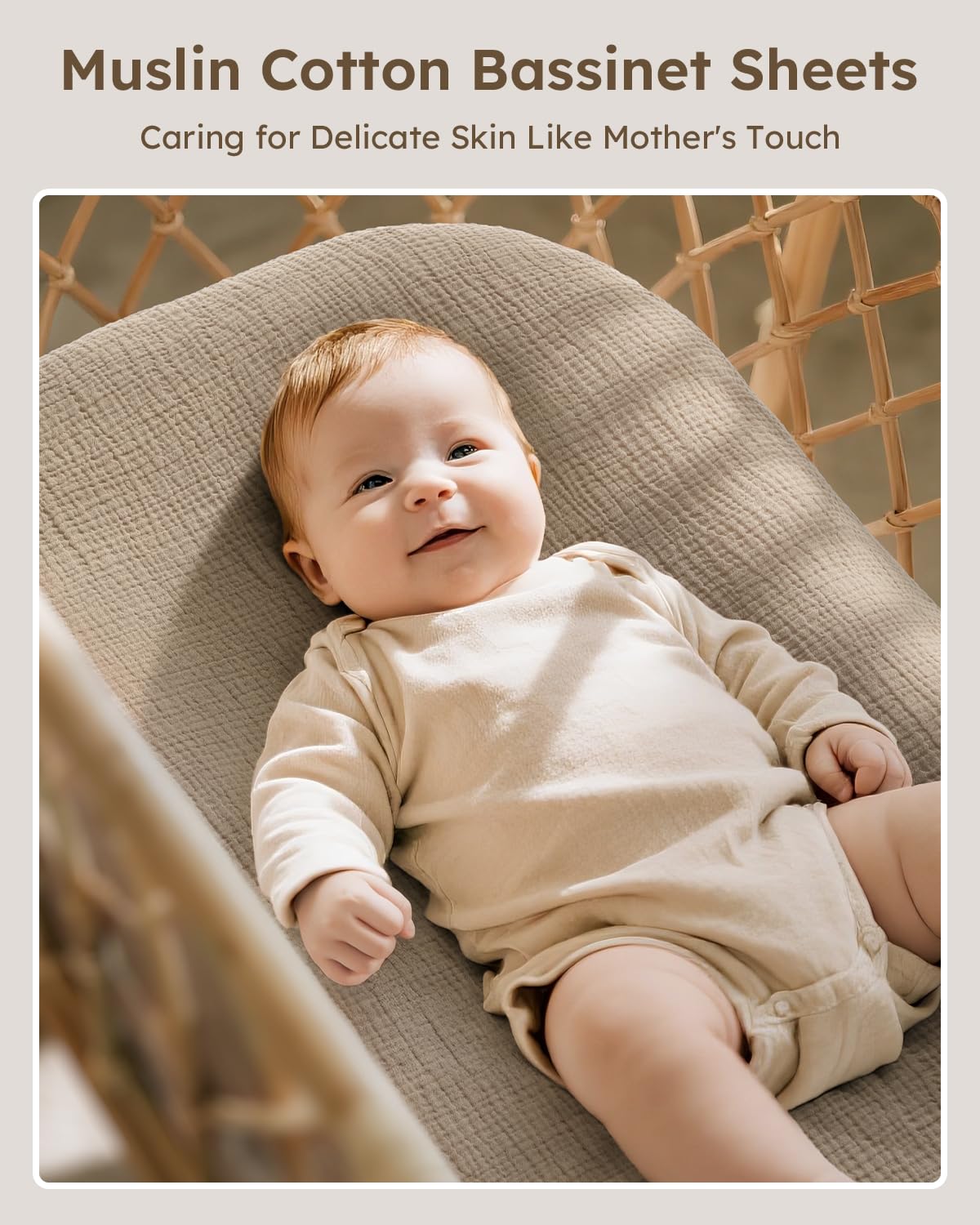 Unnivoll muslin bassinet sheets with 360-degree elastic hem stay securely in place