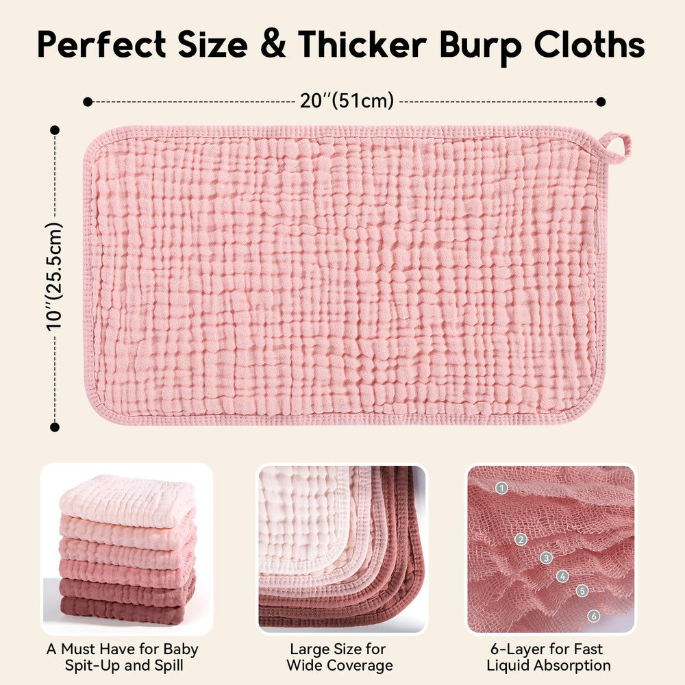 Unnivoll burp cloths laid flat, 20x10 inches for maximum coverage.