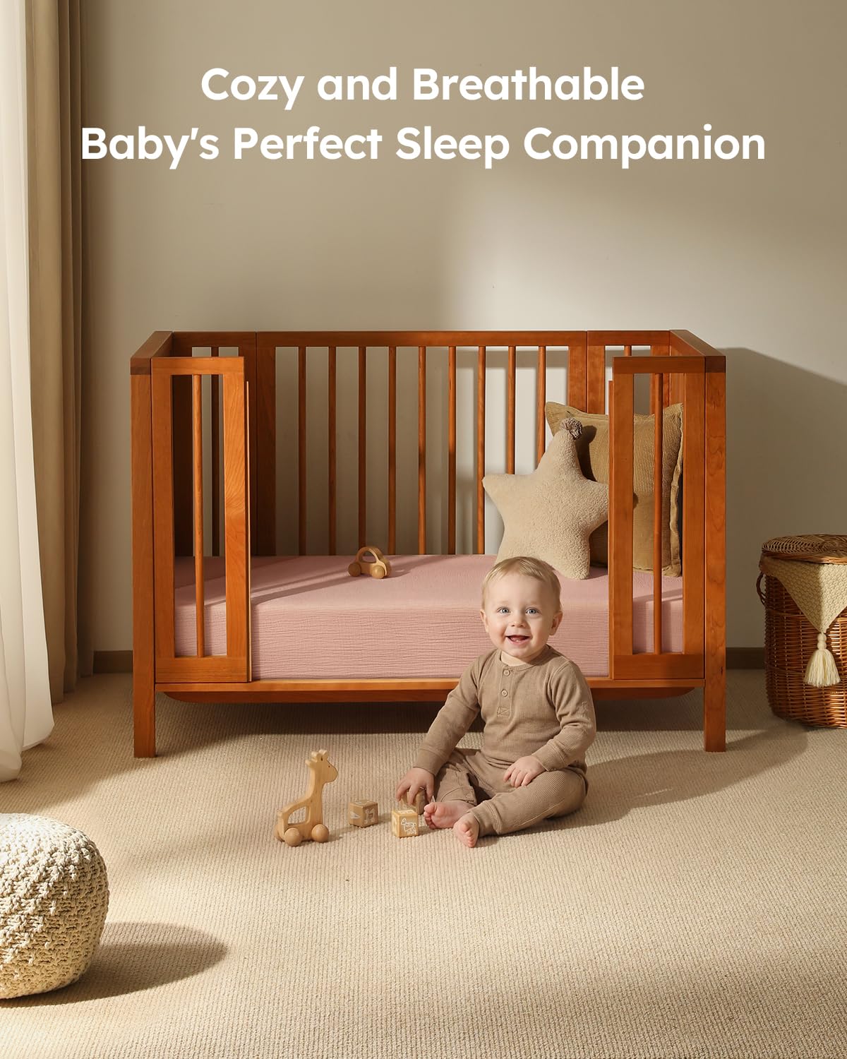 Unnivoll muslin crib sheet easy-change edges simplify sheet changes.