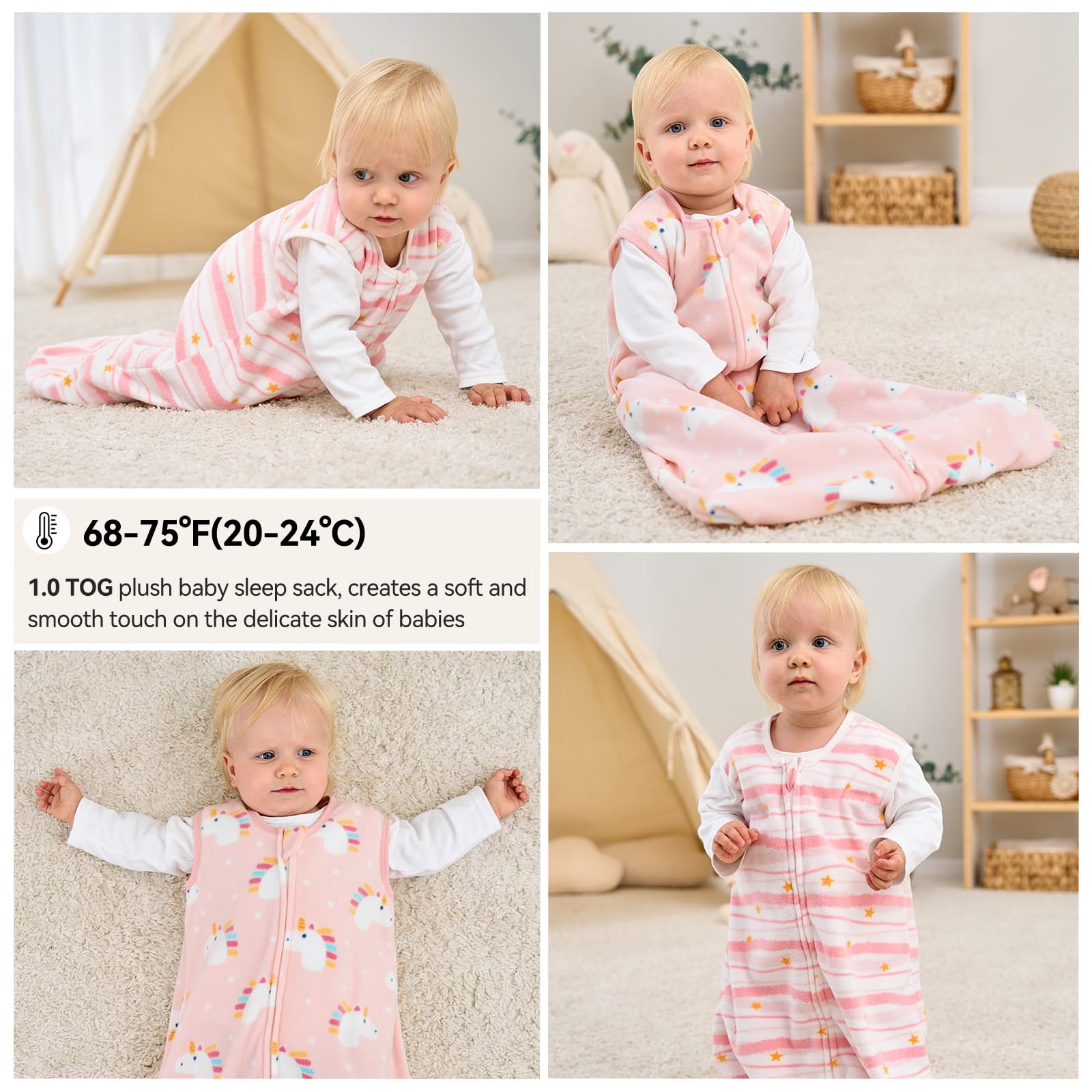 Unnivoll pink white unicorn design sleep sack cute and practical for daily use.