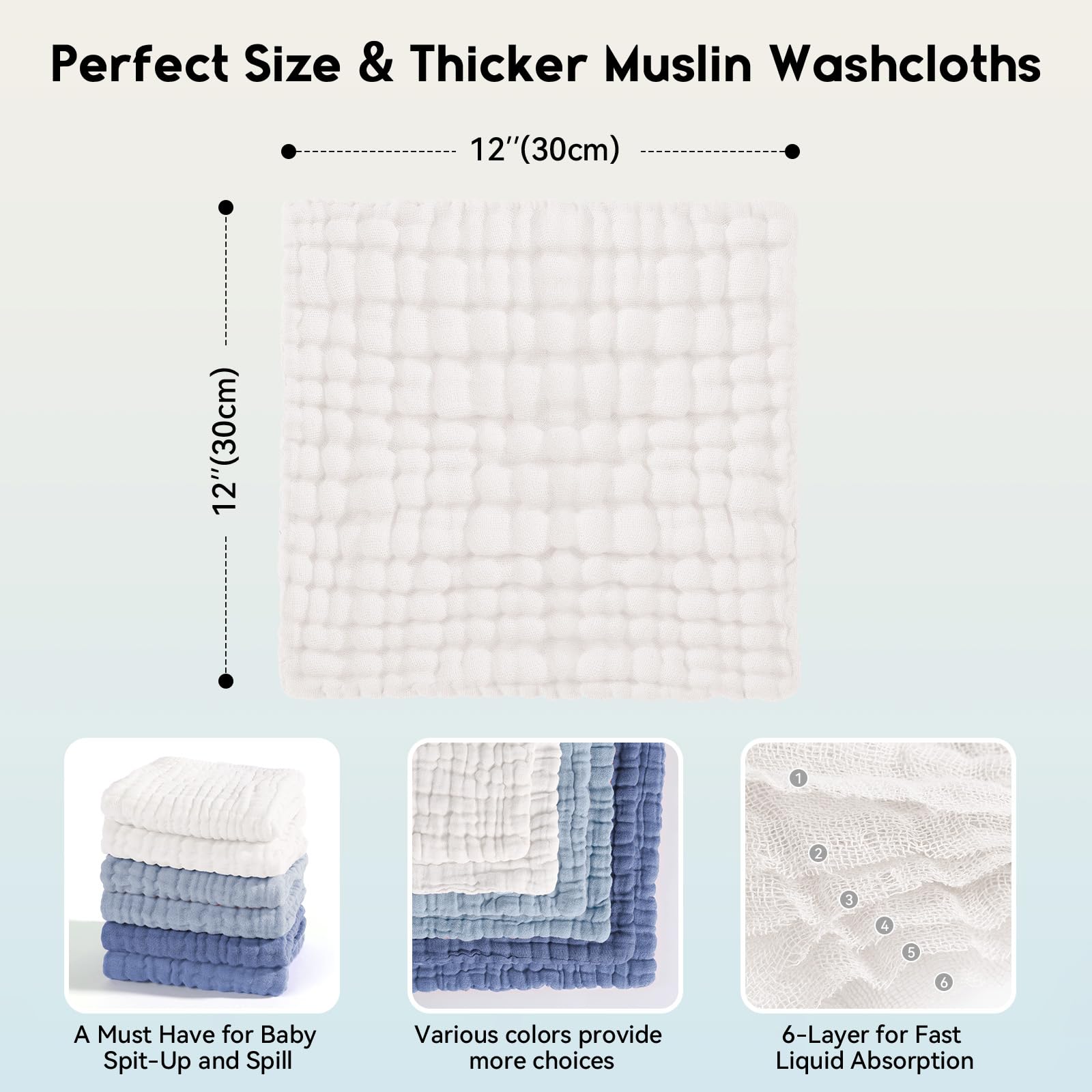 Unnivoll six-layer absorbent muslin washcloths showing plush texture