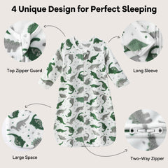 Unnivoll sleep sack 1.0 tog with microfleece interior and zipper protector for chin comfort.