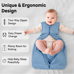 Unnivoll sleep sack blue pattern with sky elements supports visual development.