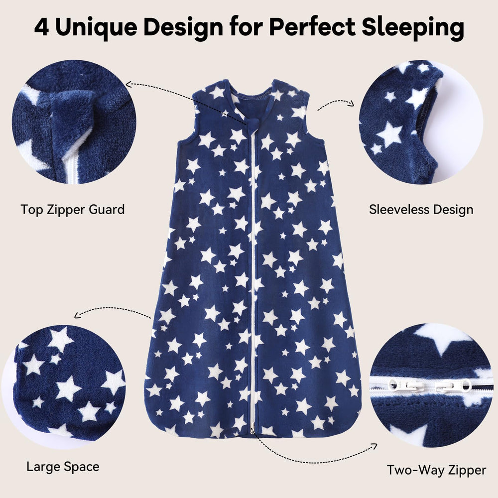 Unnivoll sleep sack showing soft inner fleece for gentle warmth and comfort.