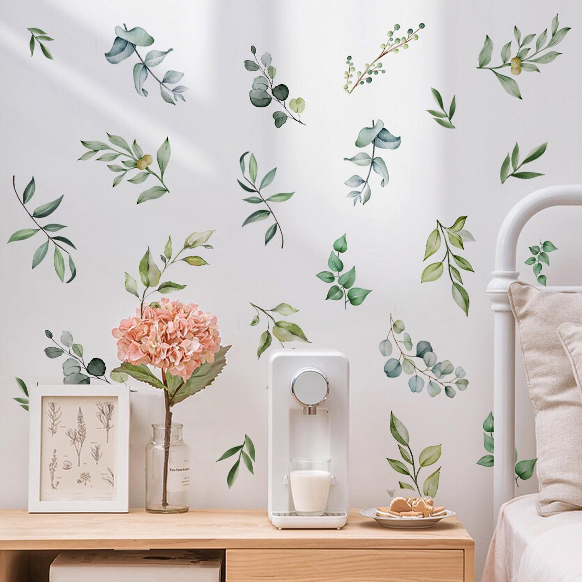 Unonede baby room green leaf sticker brightens nursery with a playful nature touch.