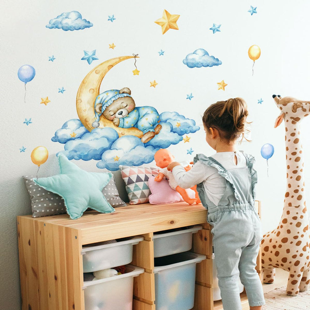 Unonede bear-on-moon wall sticker creates dreamy atmosphere in kids' room
