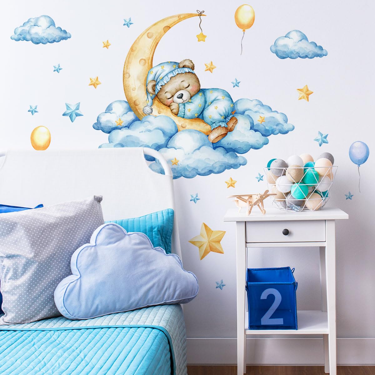 Unonede Bear on Moon wall sticker set suits nurseries, playrooms, and bedrooms