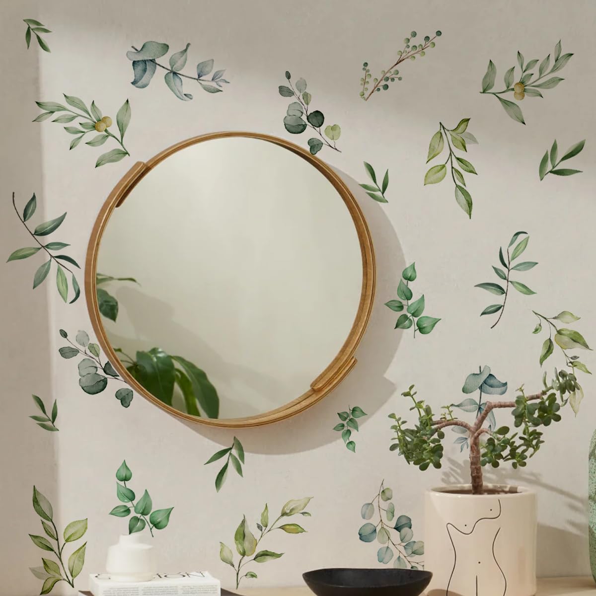 Unonede nursery leaf wall decal adds gentle greenery without permanent changes.
